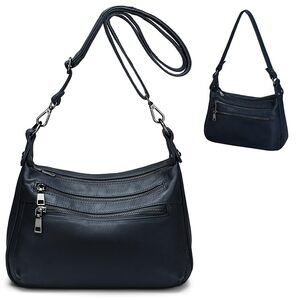 8125 Real Leather Shoulder Bag Medium Size Handbag Purse with Multiple Zip